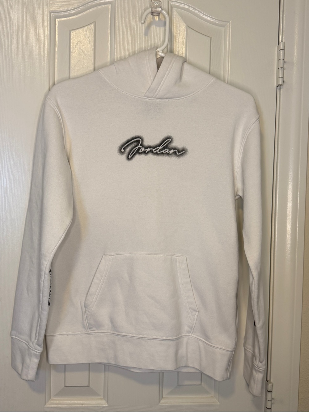 Jordan White Pullover Hoodie with Black Script